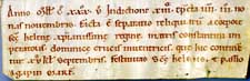 Pergamentstreifen mit Notizen vom 3. November 1130, lat. (Vorderseite; Abb. oben)