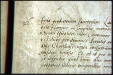 Totenbuch, Pergament, Detail mit hinweisender Hand - AEK, Bestand Dom AII 55, fol. 112r.